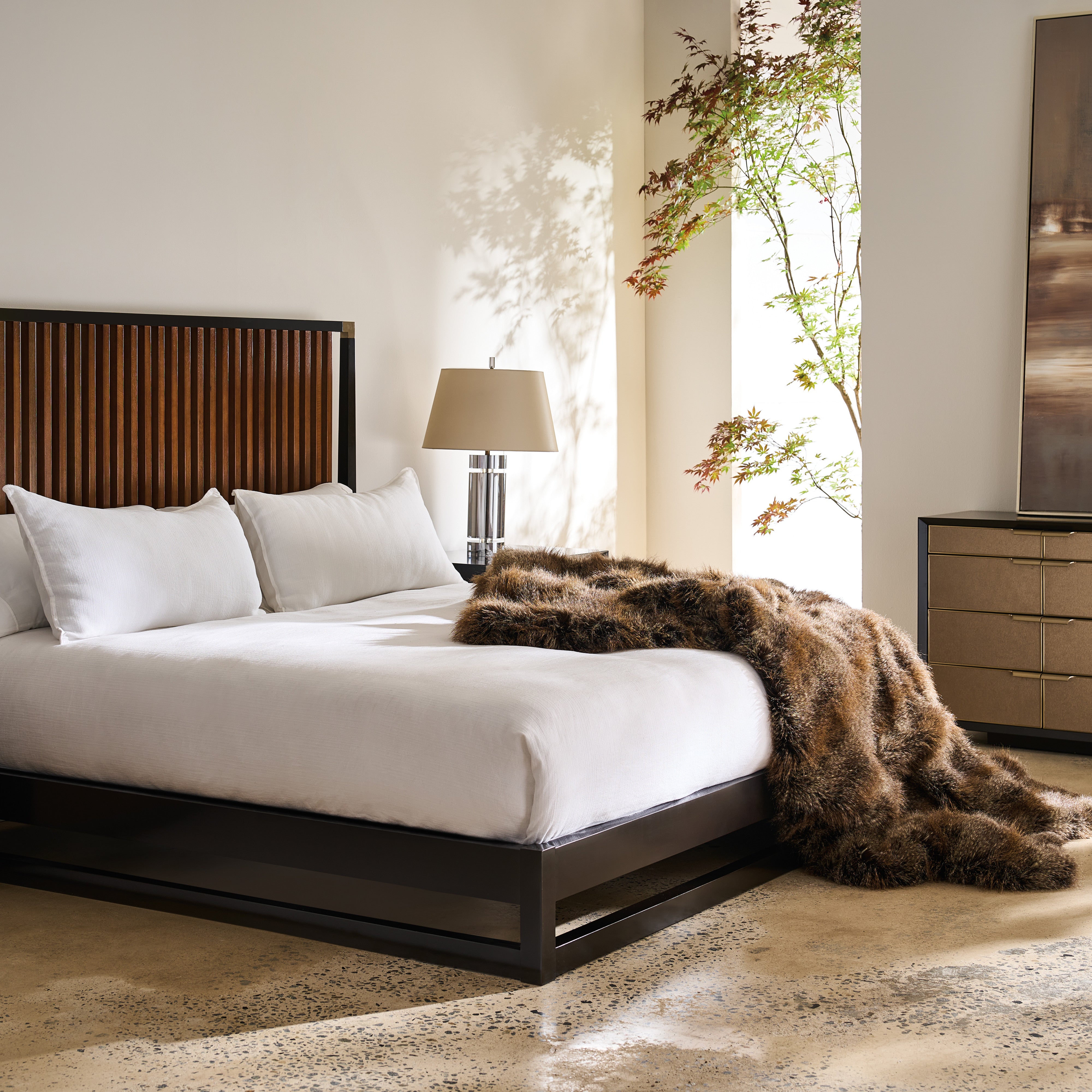 room with Pinstripe Slatted Bed Dark - Kg