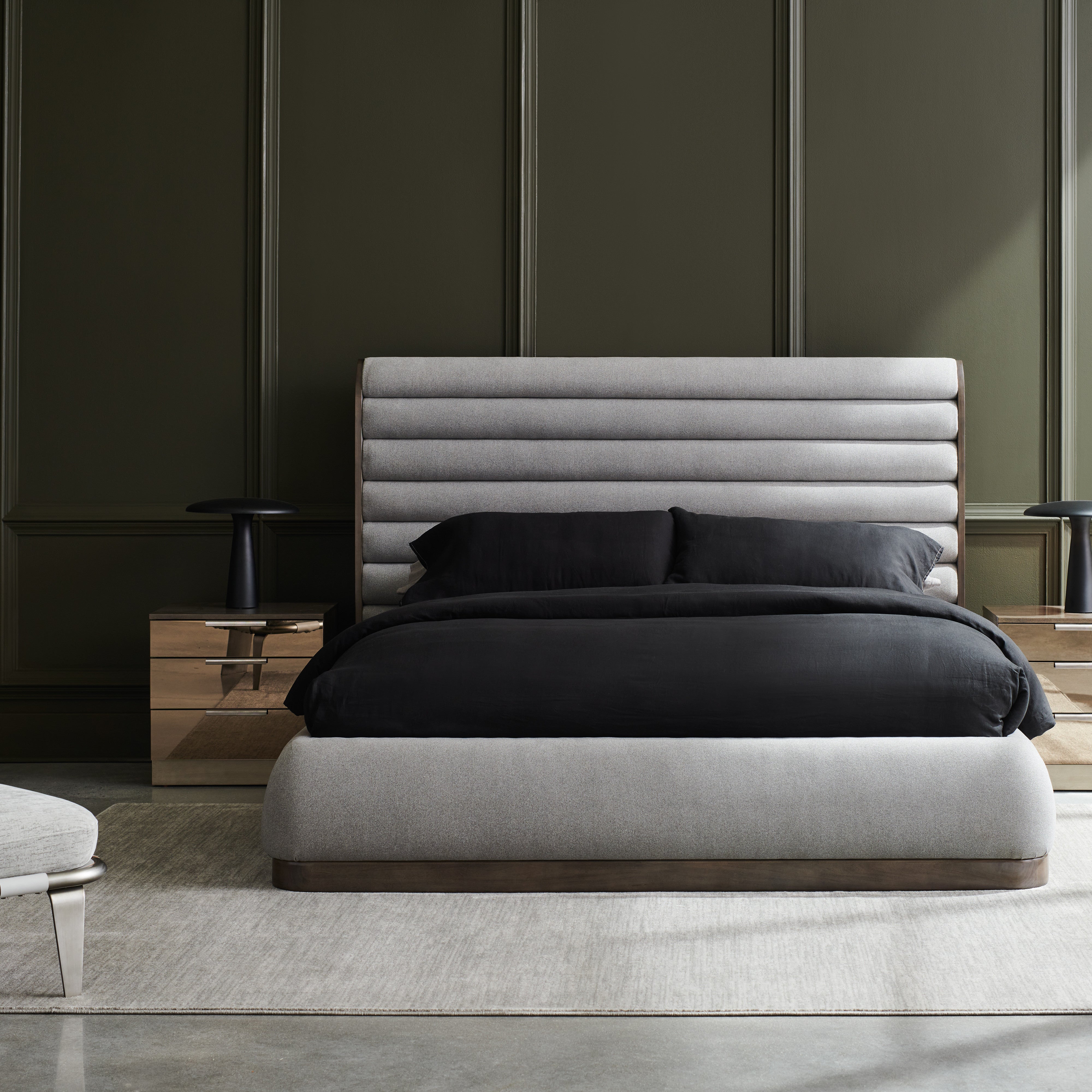 room with La Moda Uph Panel Bed - King