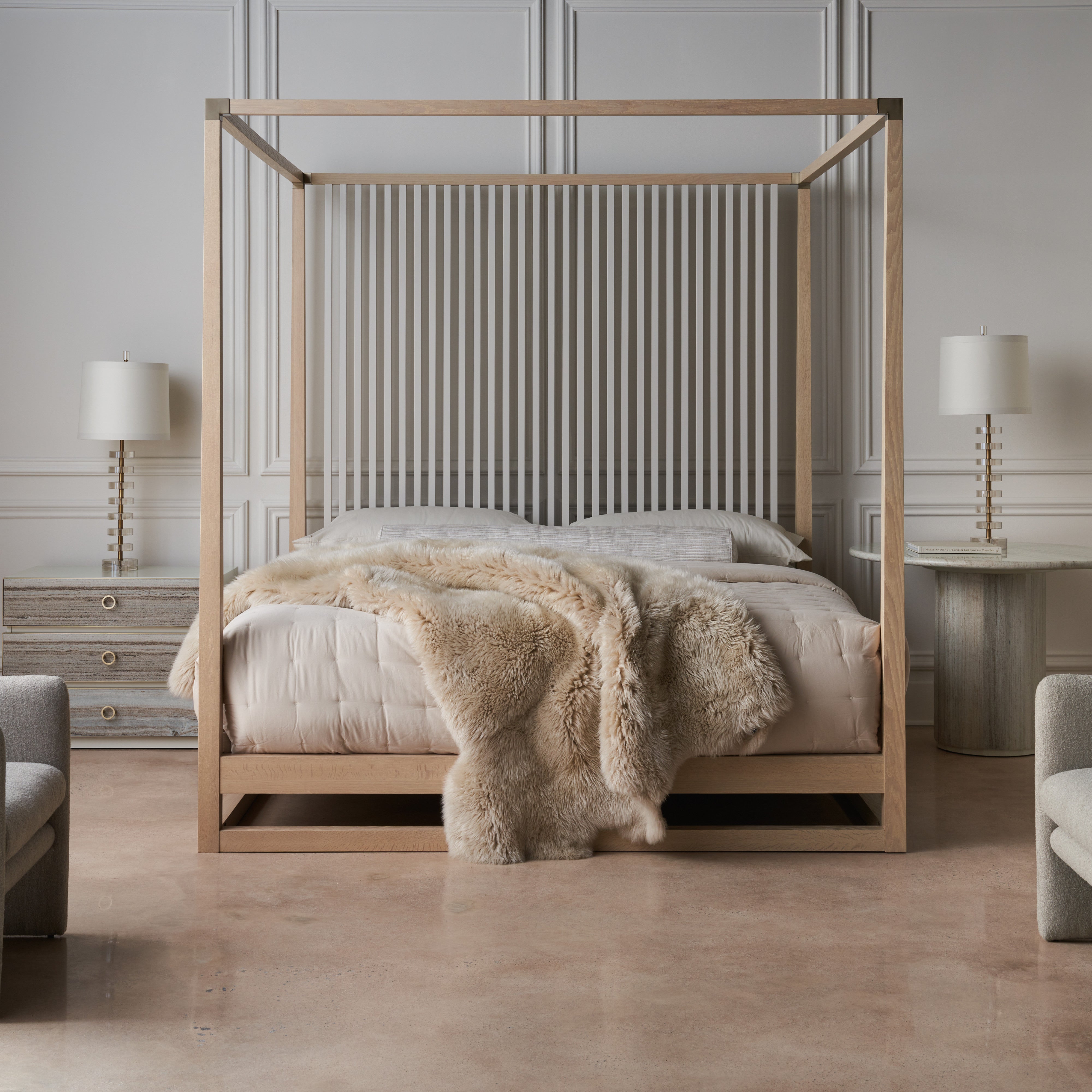 room with Pinstripe Light Bed - Queen