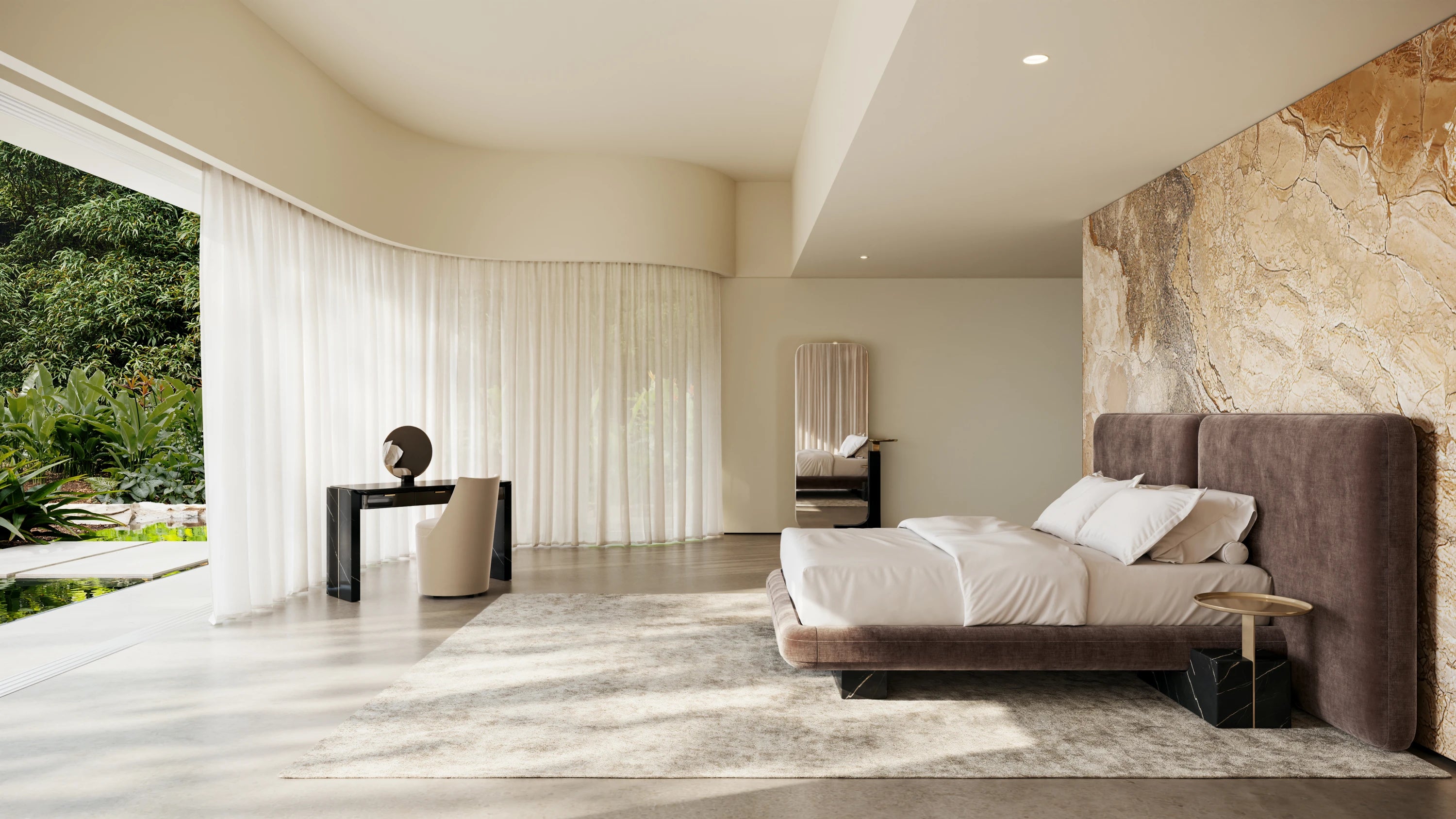 Overlap Floor Mirror Dark Base in room - angle 1