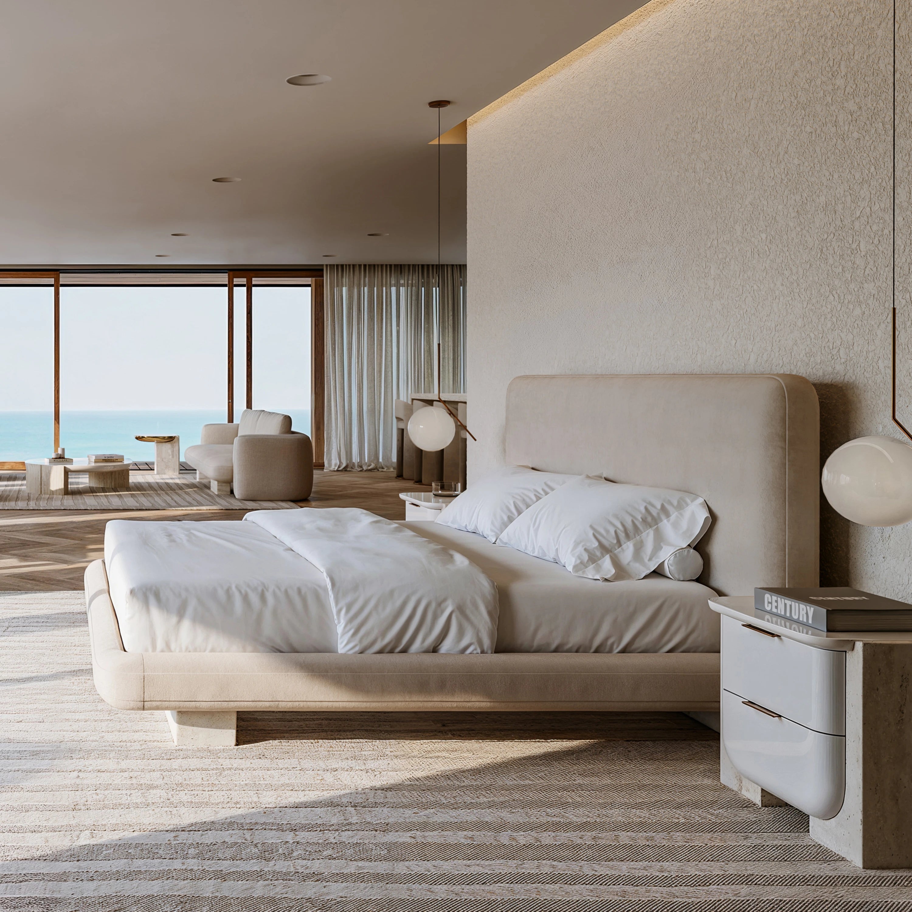 Overlap Uph Kg Bed Ivory in room - angle 1