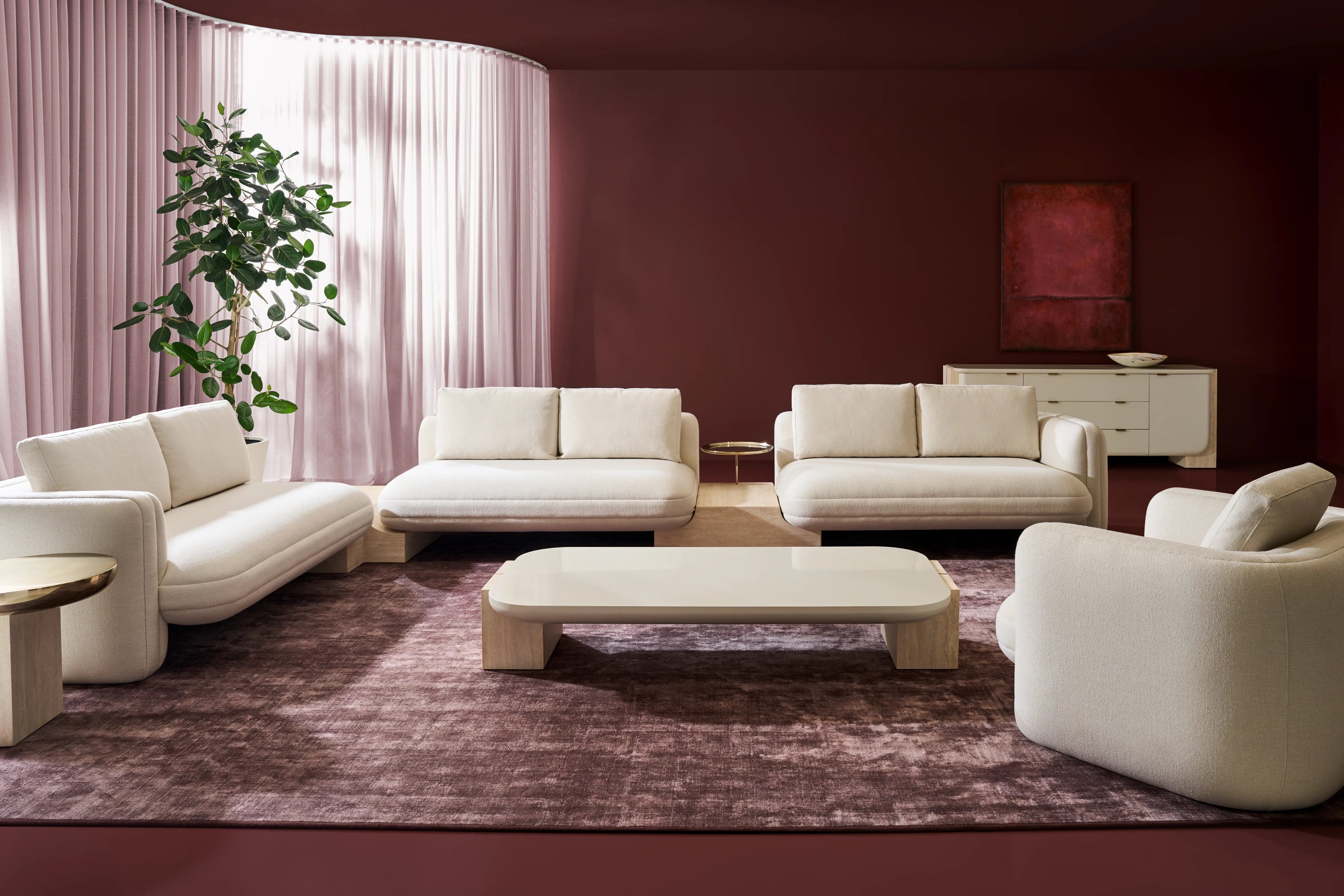 Overlap Raf Loveseat Ecru in room - angle 1