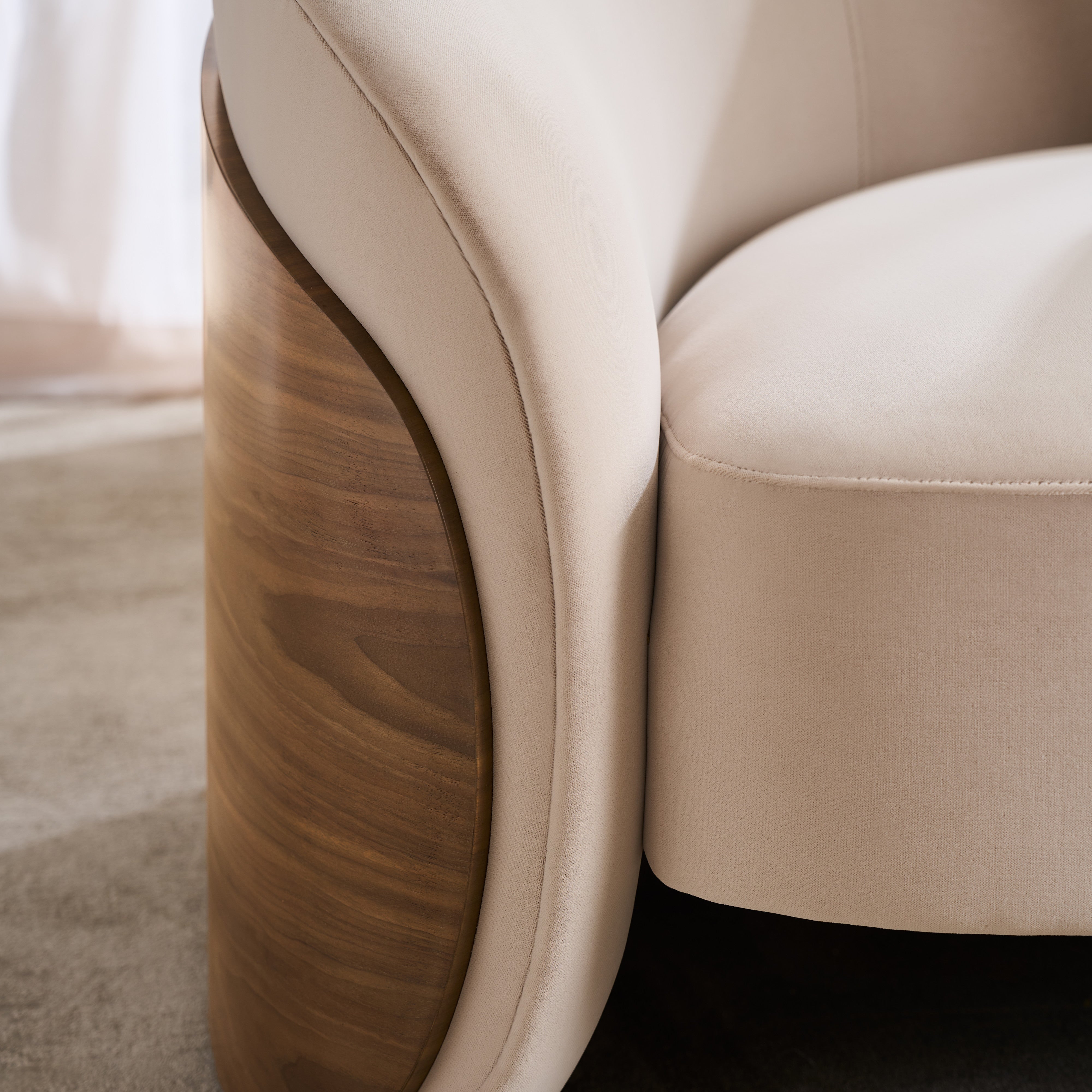 detail of Fleur Wood Back Sofa