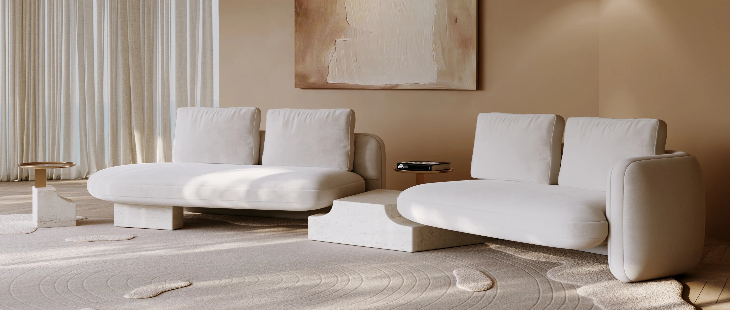 Overlap Raf Loveseat Ecru in room - angle 3.0