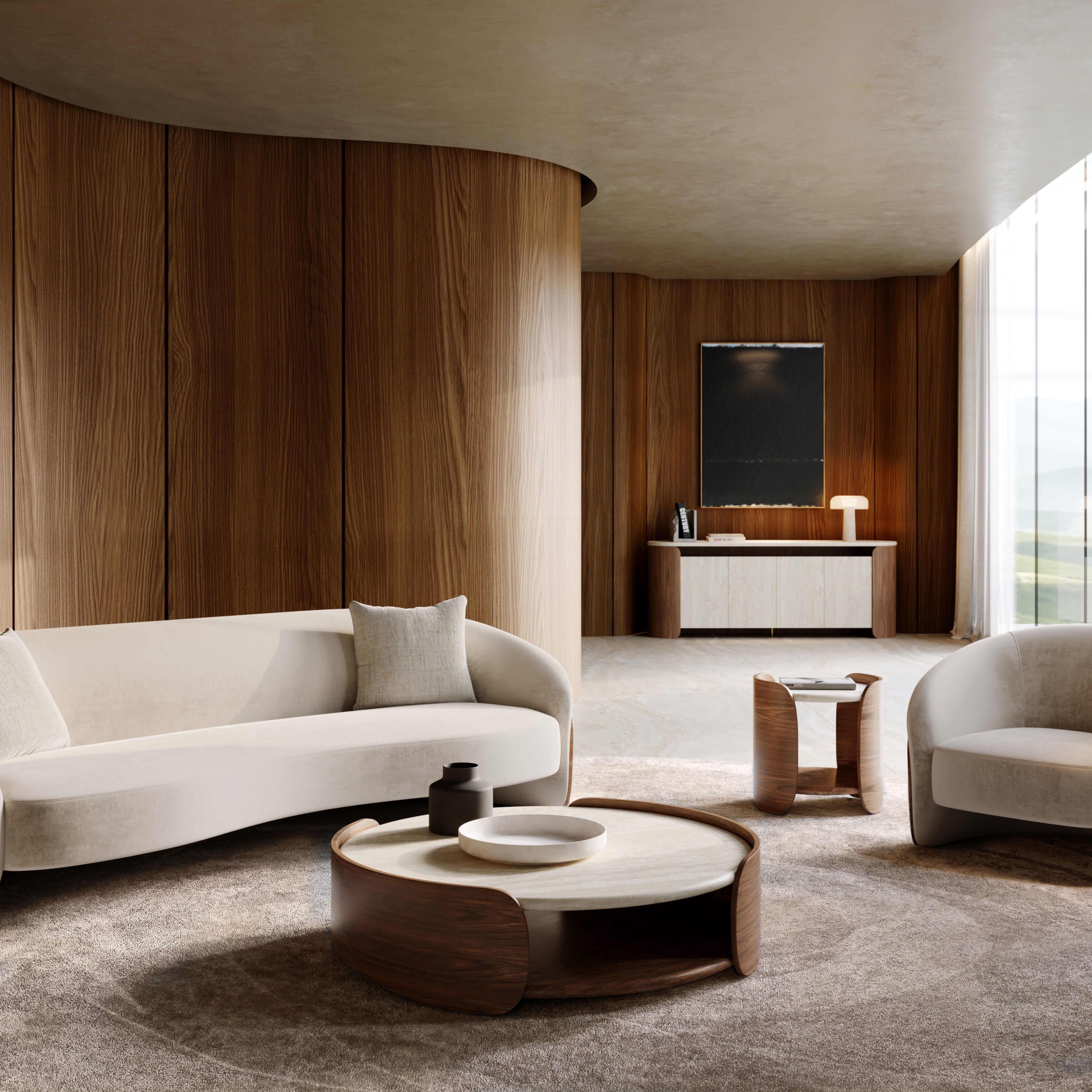 room with Fleur Wood Back Sofa