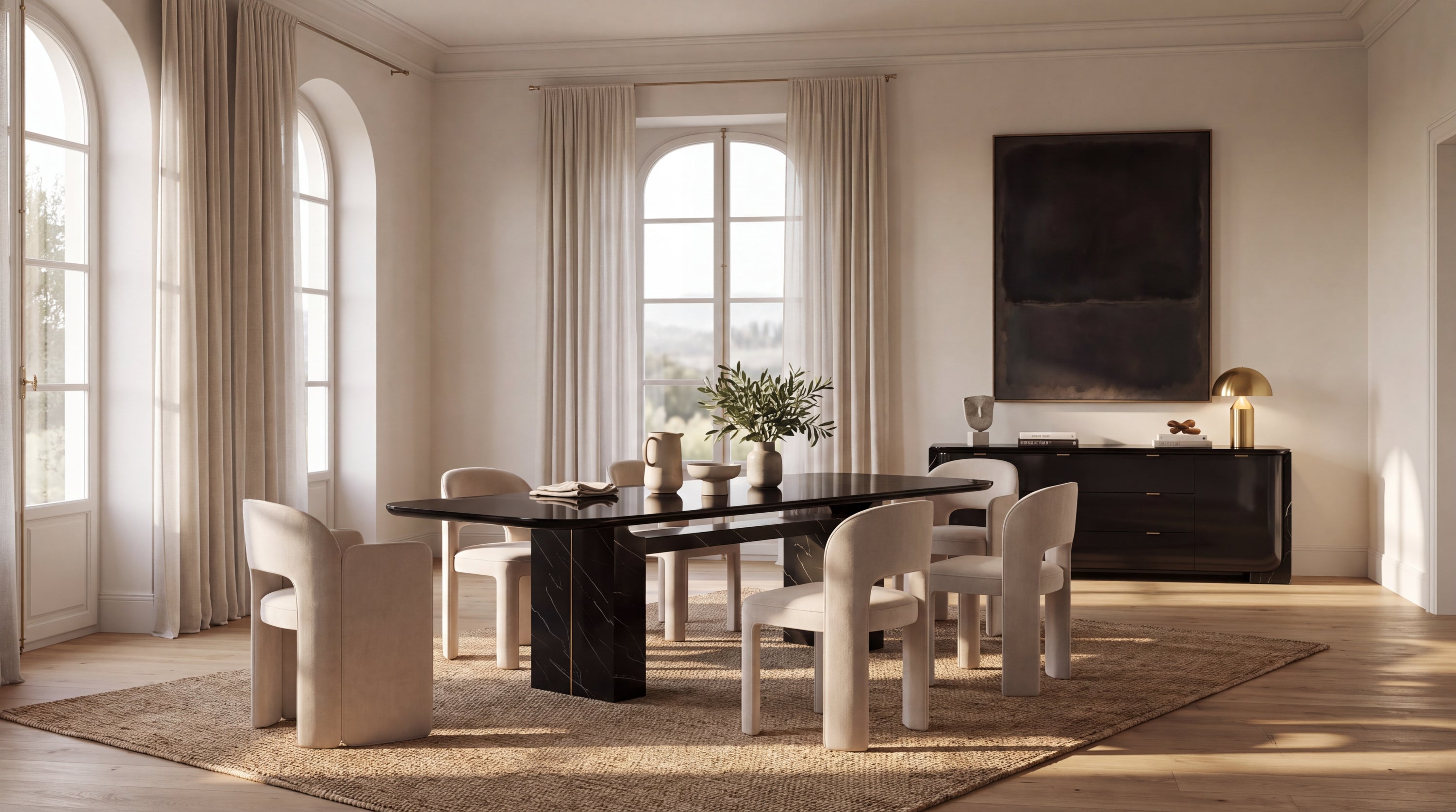 Overlap Rectangle Dining Table Dark in room - angle 3.0