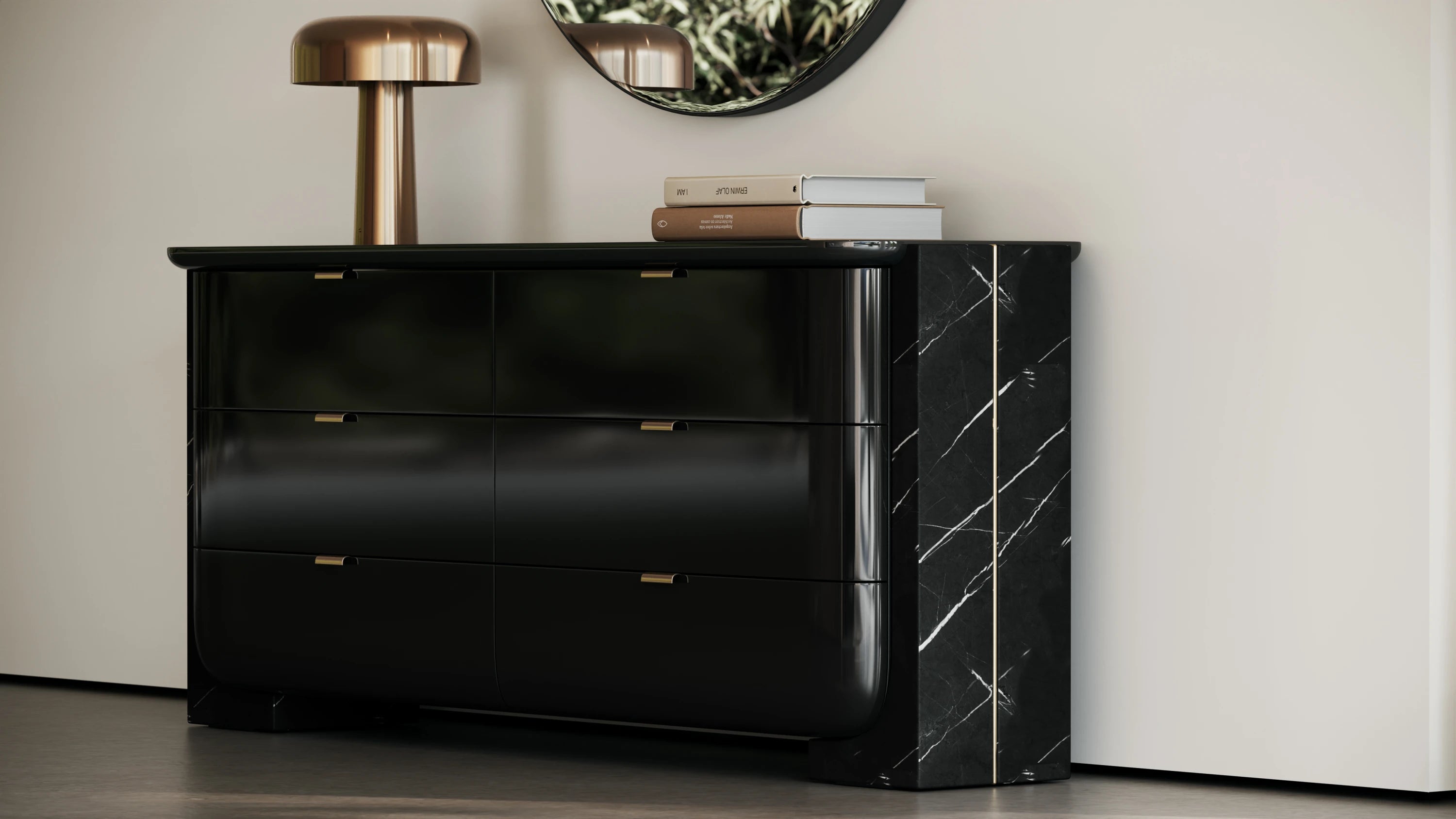 Overlap Dresser Dark in room - angle 1