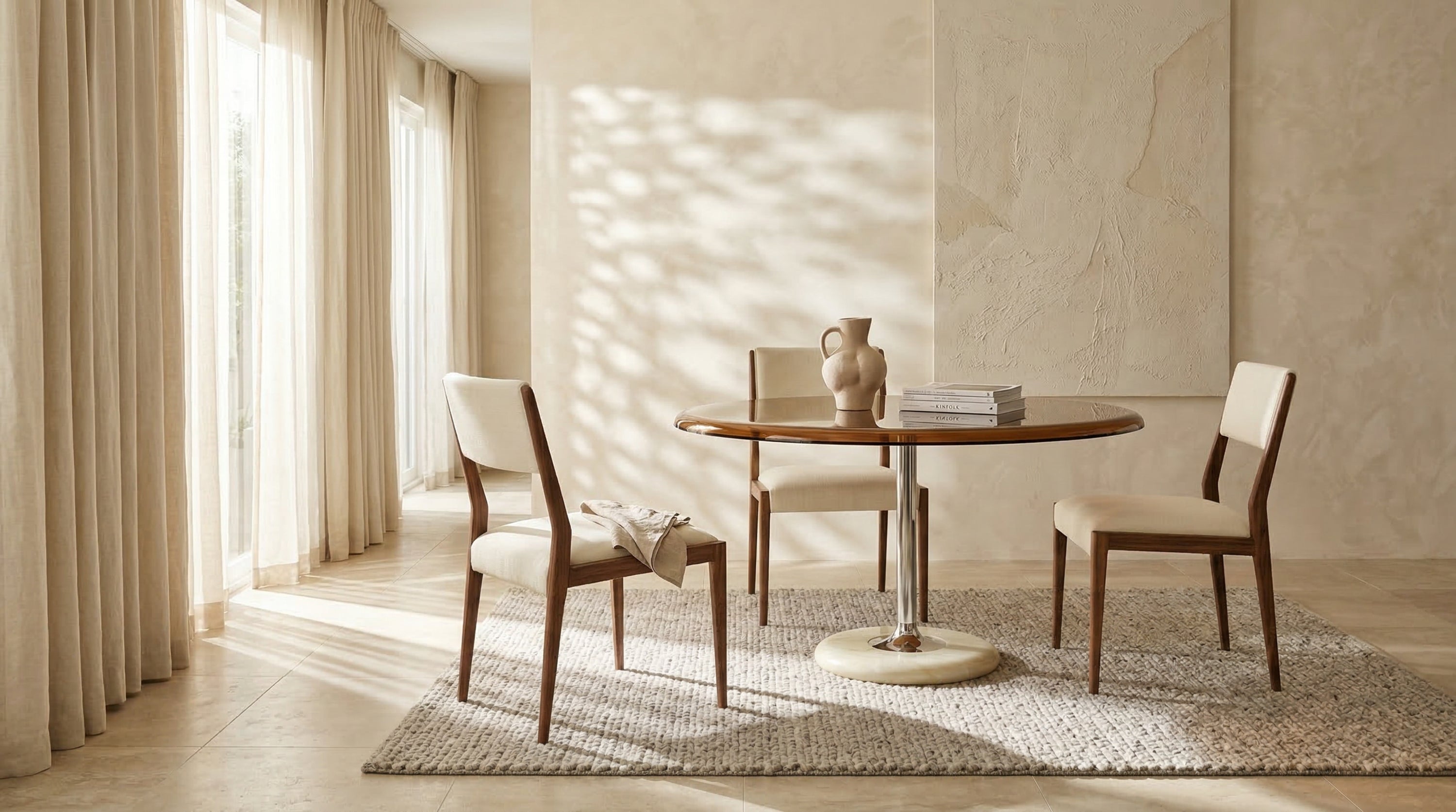 Tension Glass Top Dining Table in room - angle 1