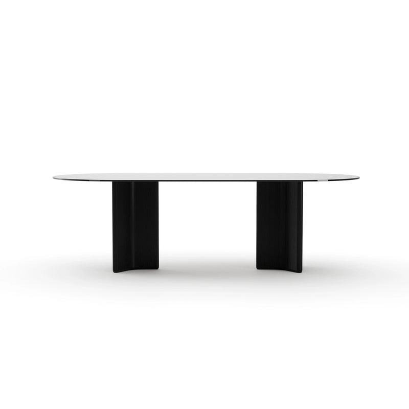 Viola Clear Oval Dble Ped Dining Table