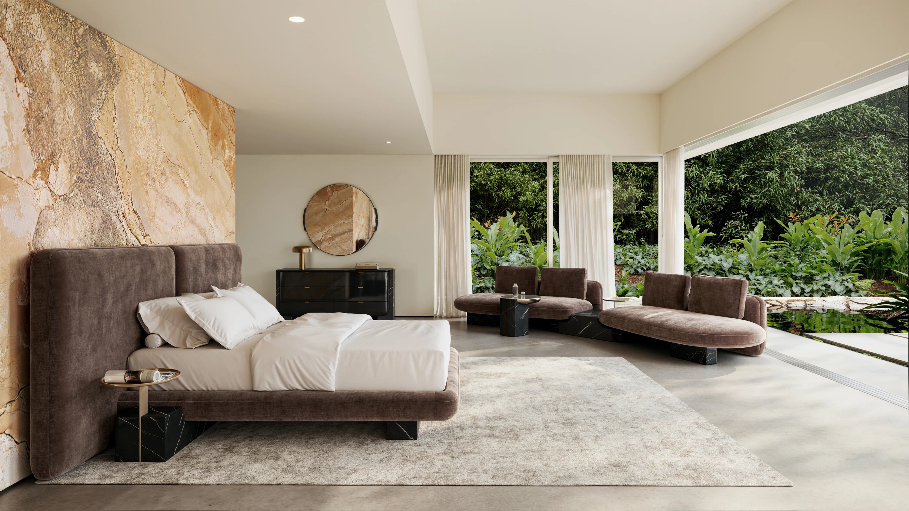 Overlap Uph 2 Pnl Qn Bed Hb Dk Taupe in room - angle 1