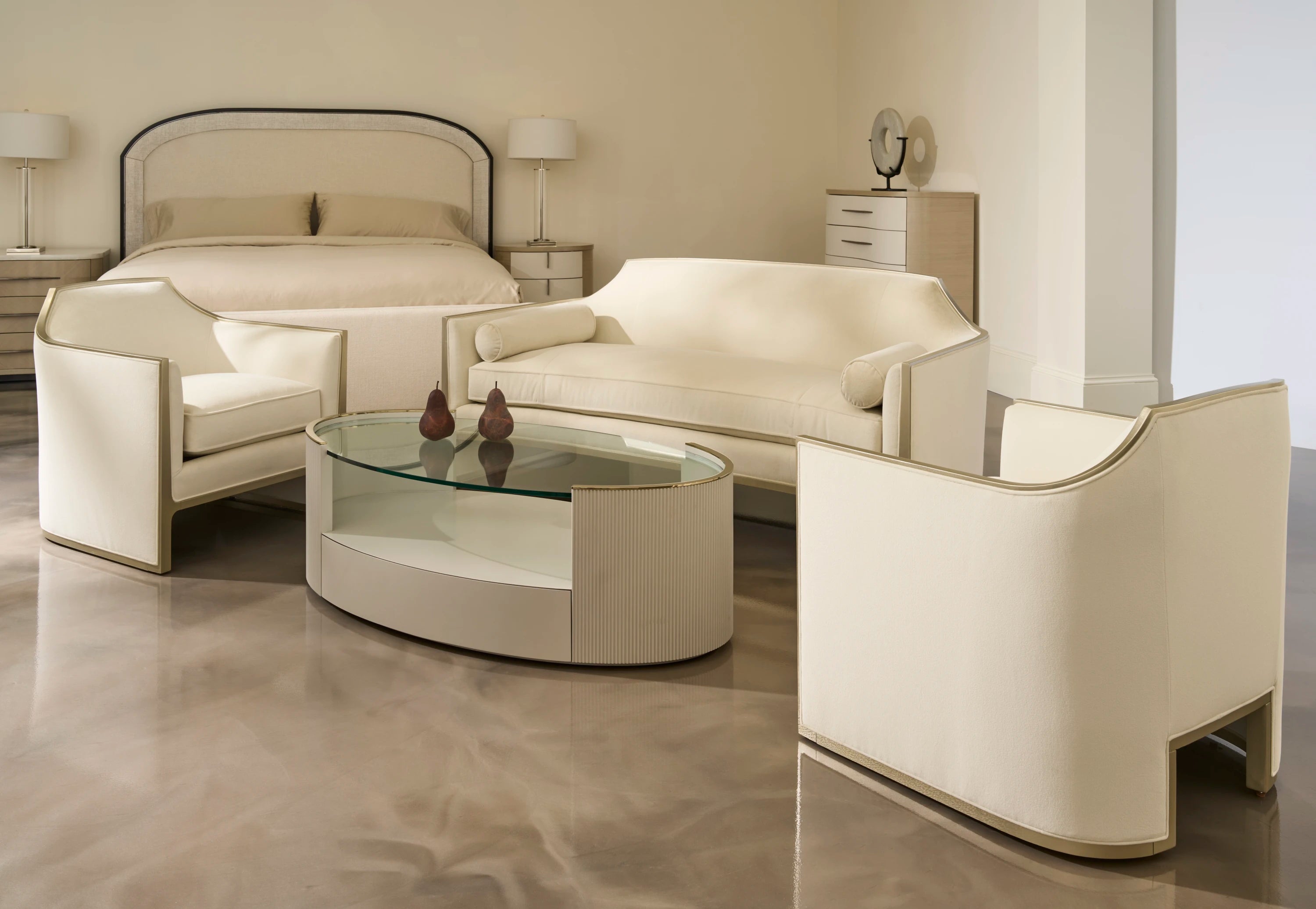 Love Oval Cocktail Table - Matte Pearl in room - angle 1