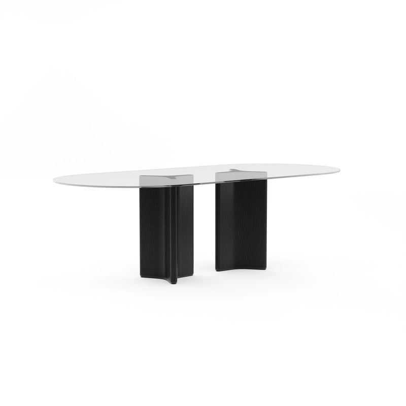 Viola Clear Oval Dble Ped Dining Table