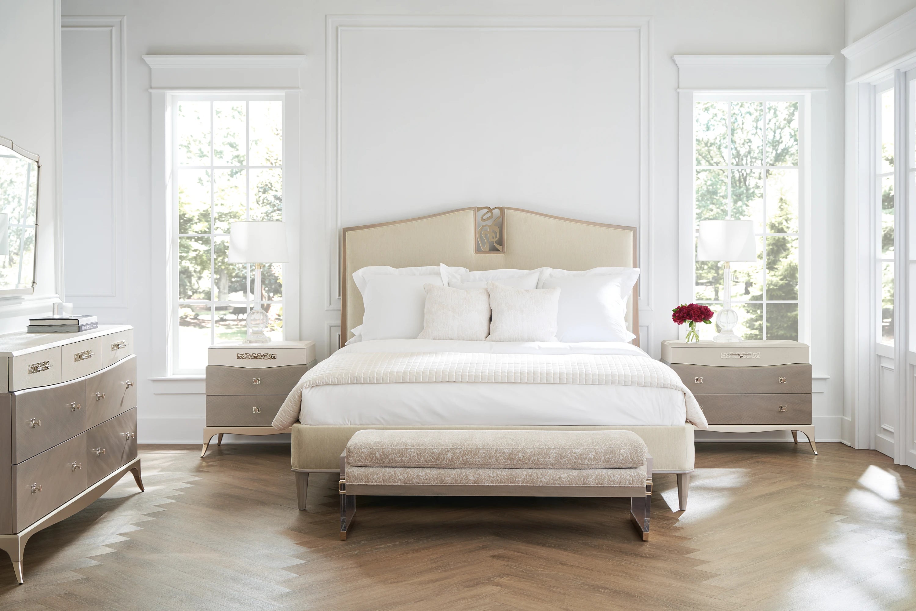 Crescendo Uph Queen Bed in room - angle 1
