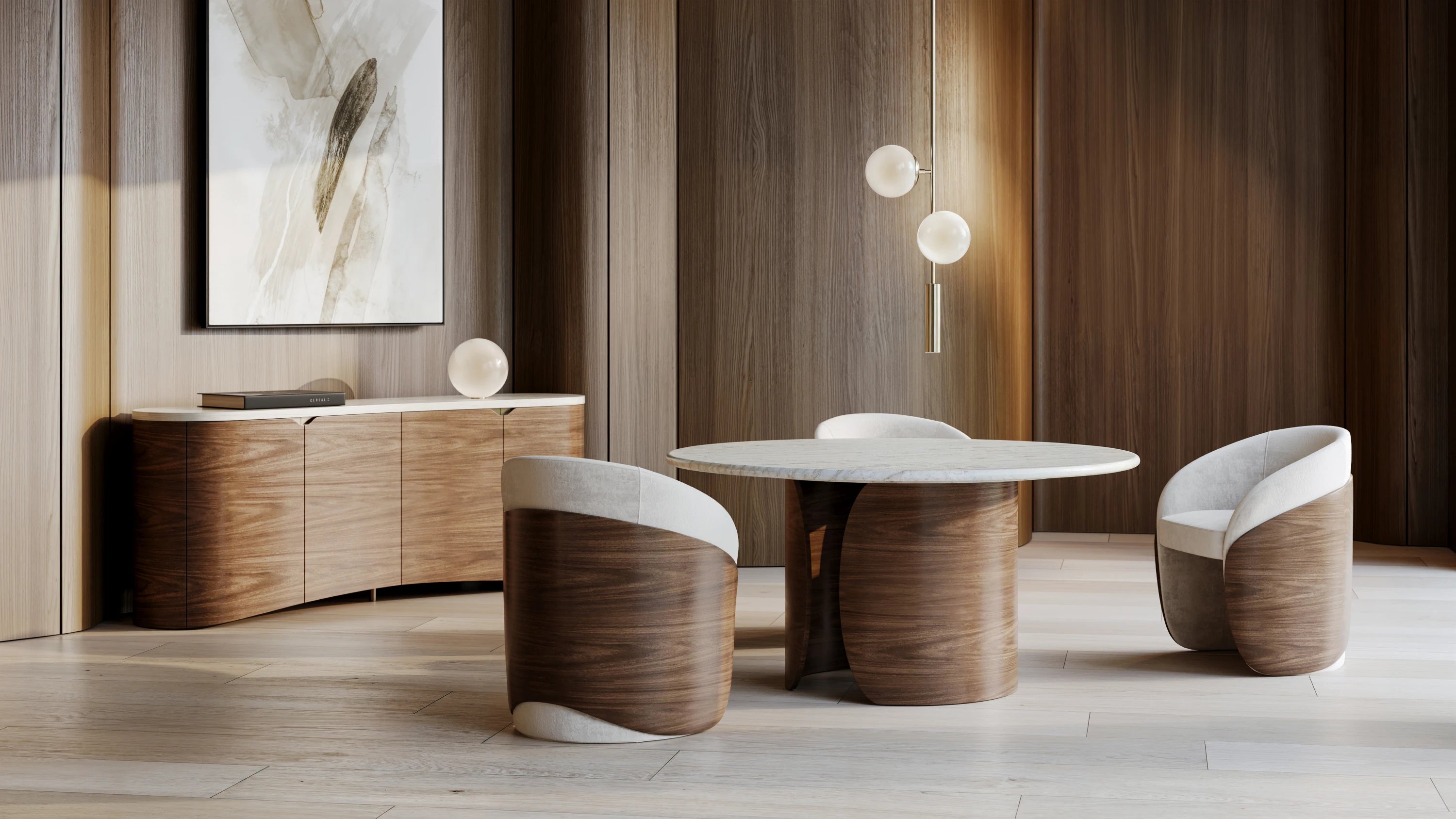 Fleur Dining Table Base in room - angle 1