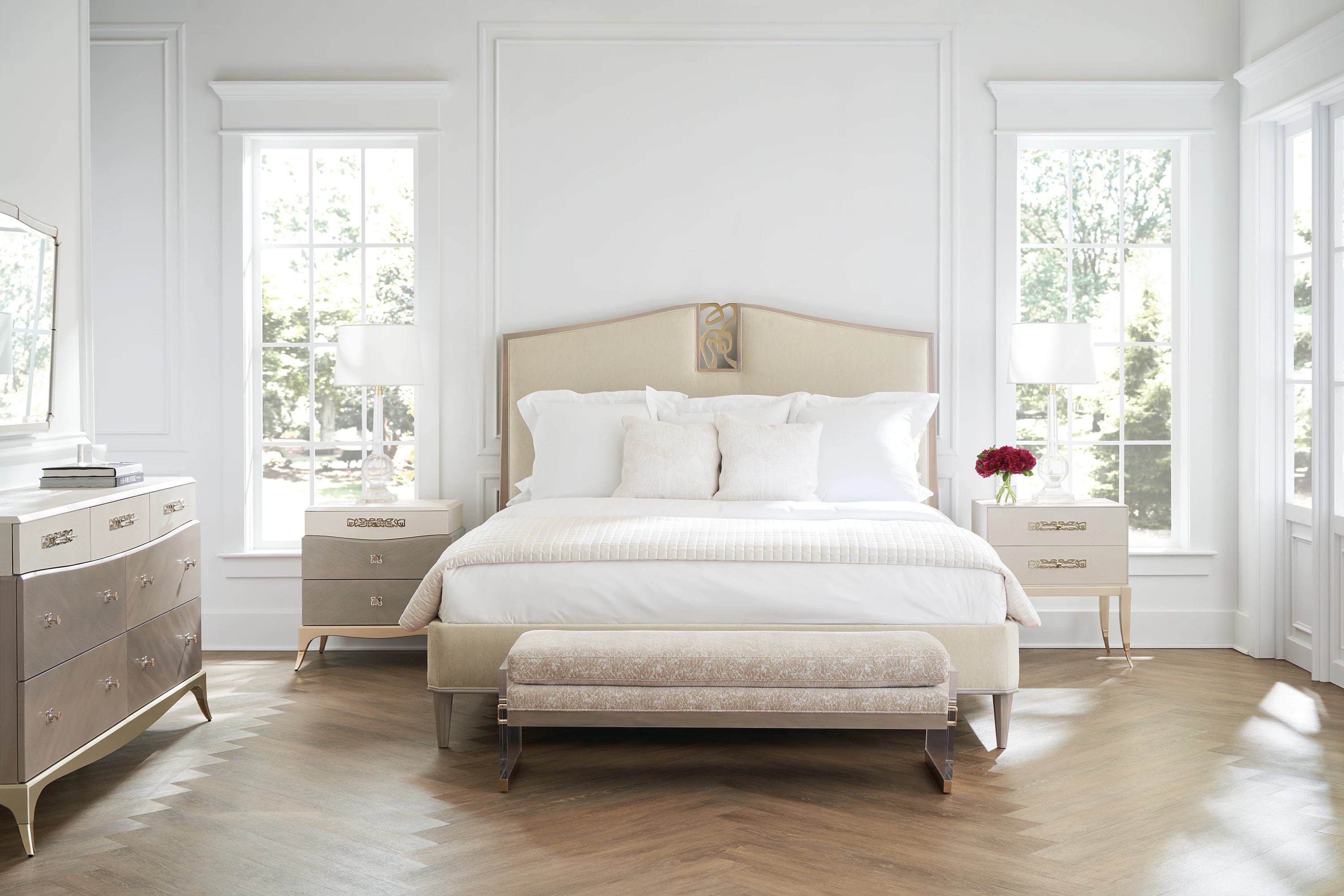 Crescendo Uph Queen Bed in room - angle 3.0