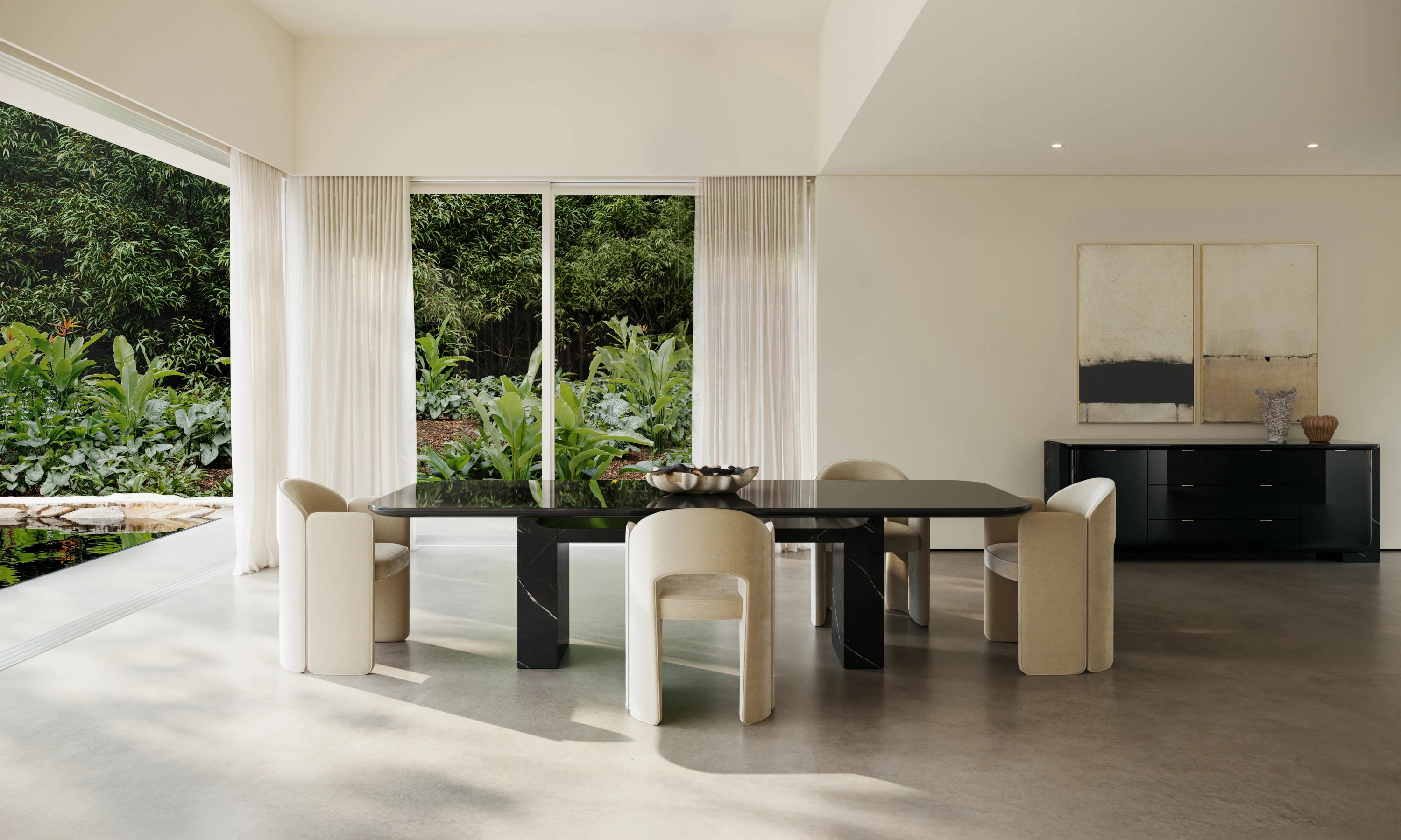 Overlap Rec Dining Tbl Base Dark in room - angle 1