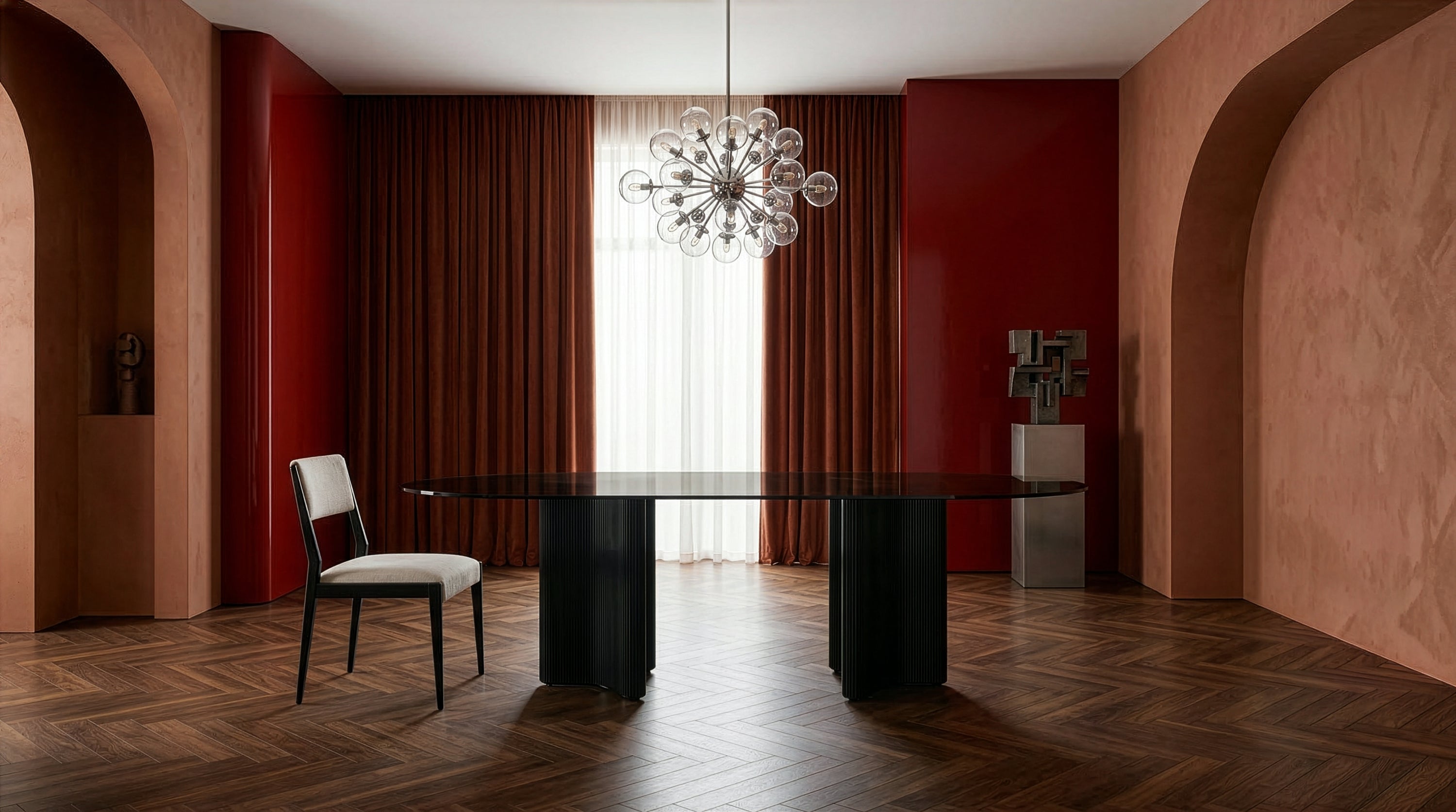 Viola Dining Table Smoked Glass in room - angle 1