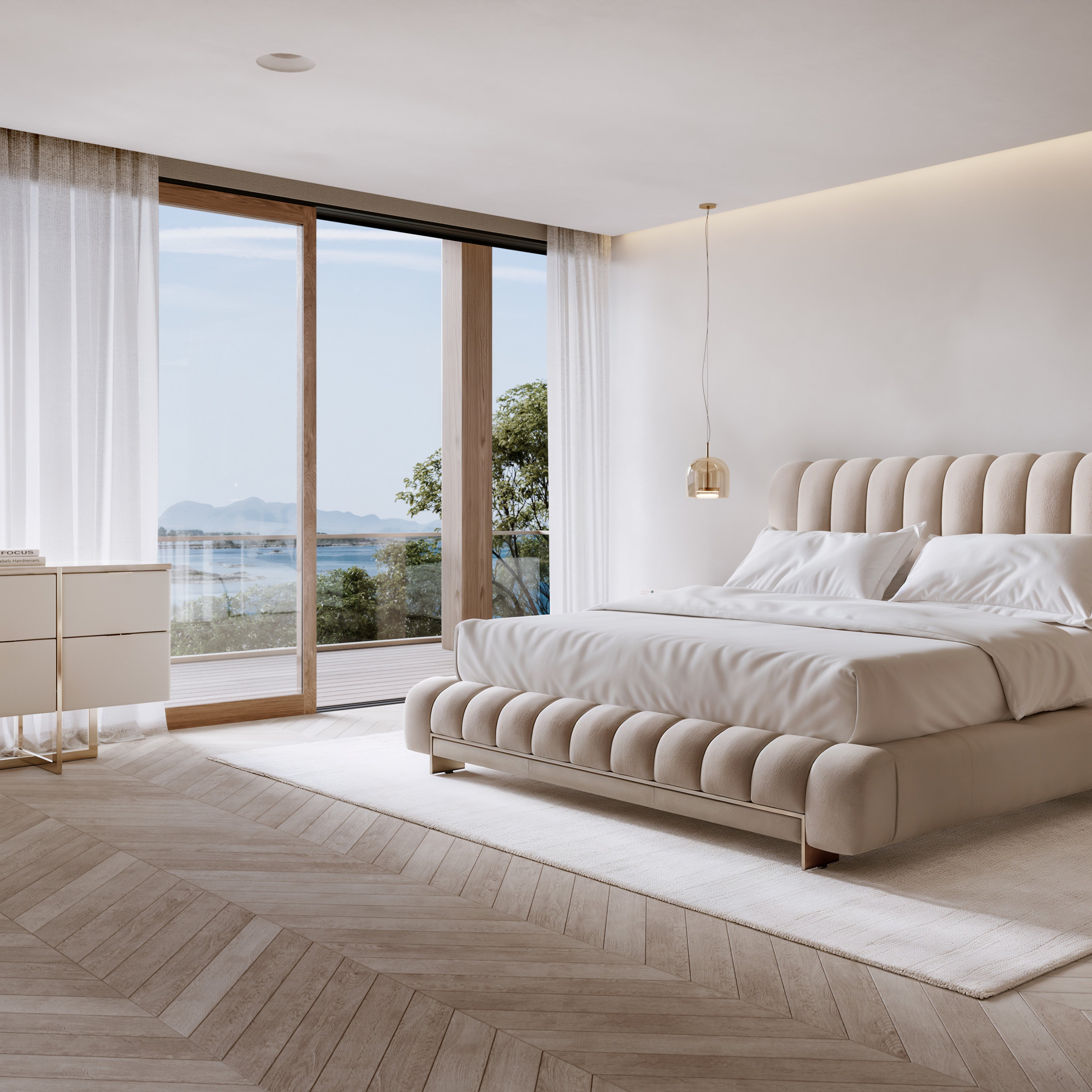 room with Well Balanced Kg Bed Ecru