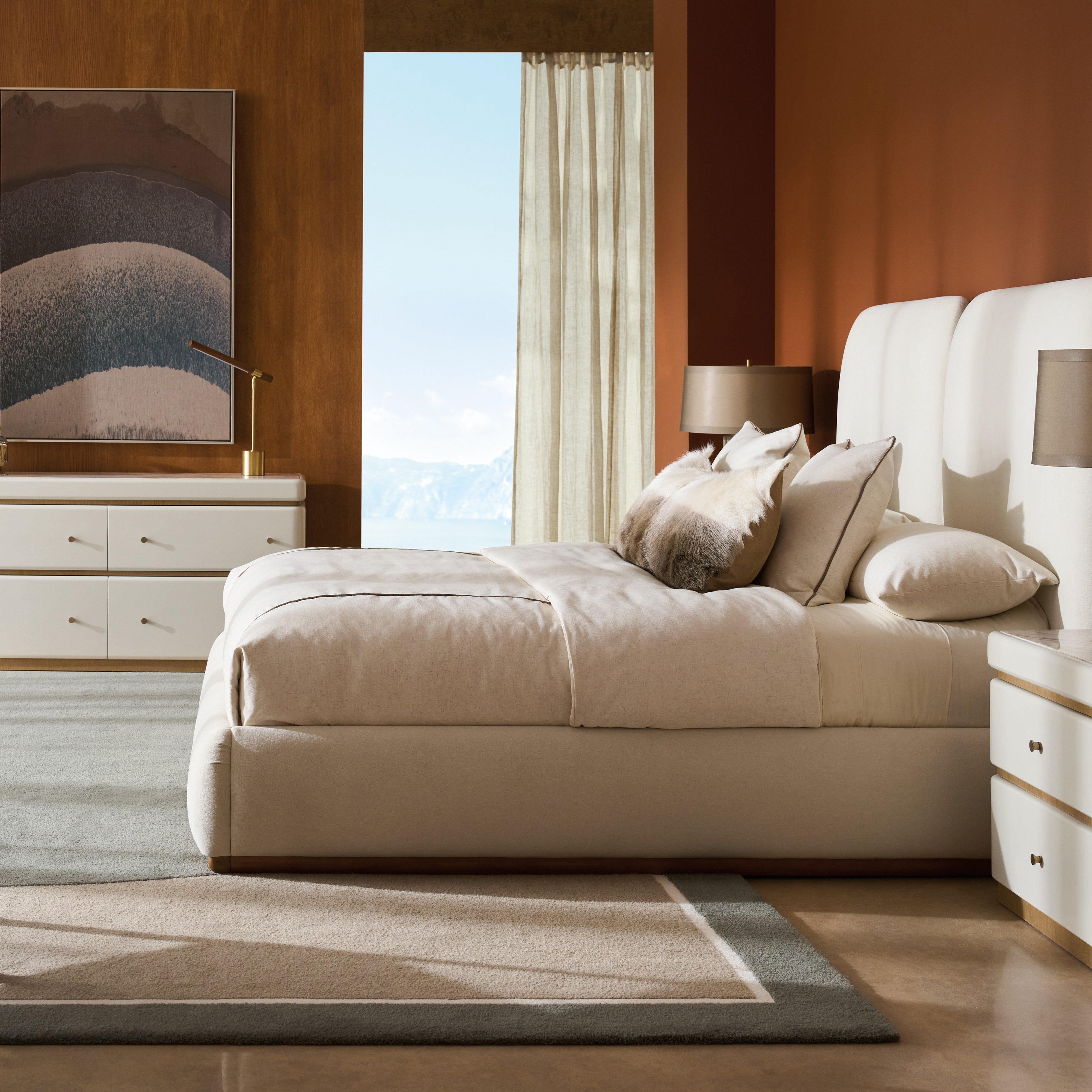 * Malta Upholstered King Bed in room - angle 1