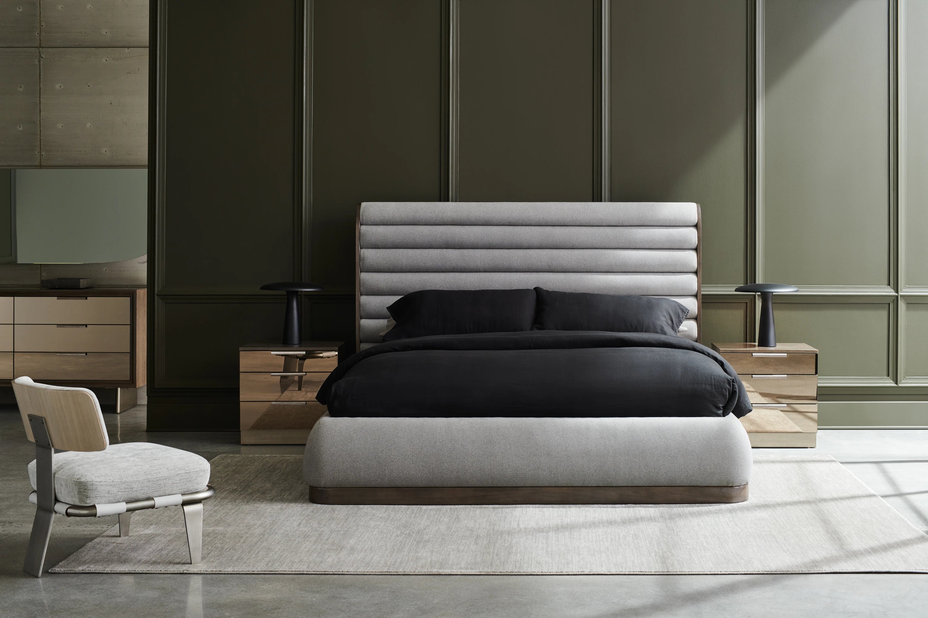 La Moda Uph Panel Bed - King in room - angle 5.0