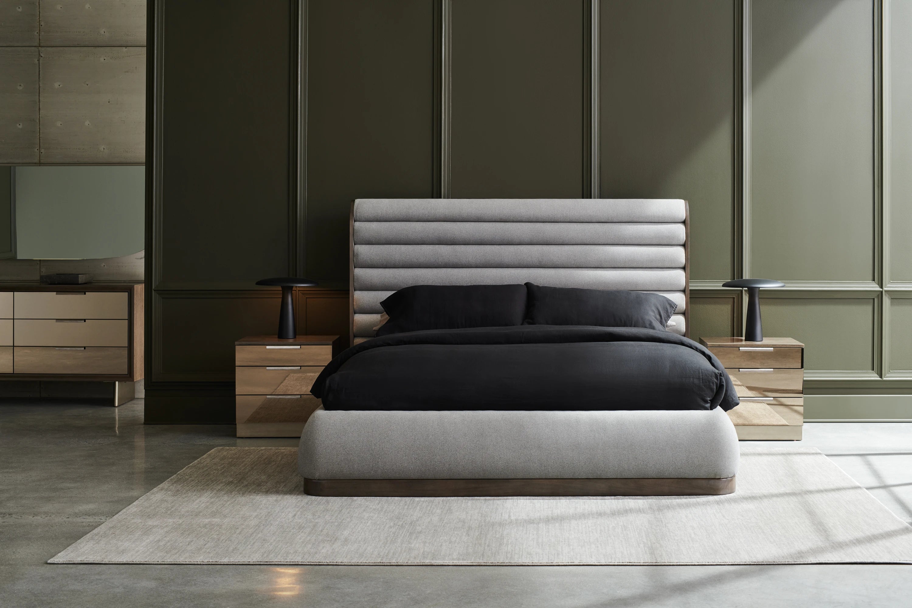 La Moda Uph Panel Bed - King in room - angle 4.0