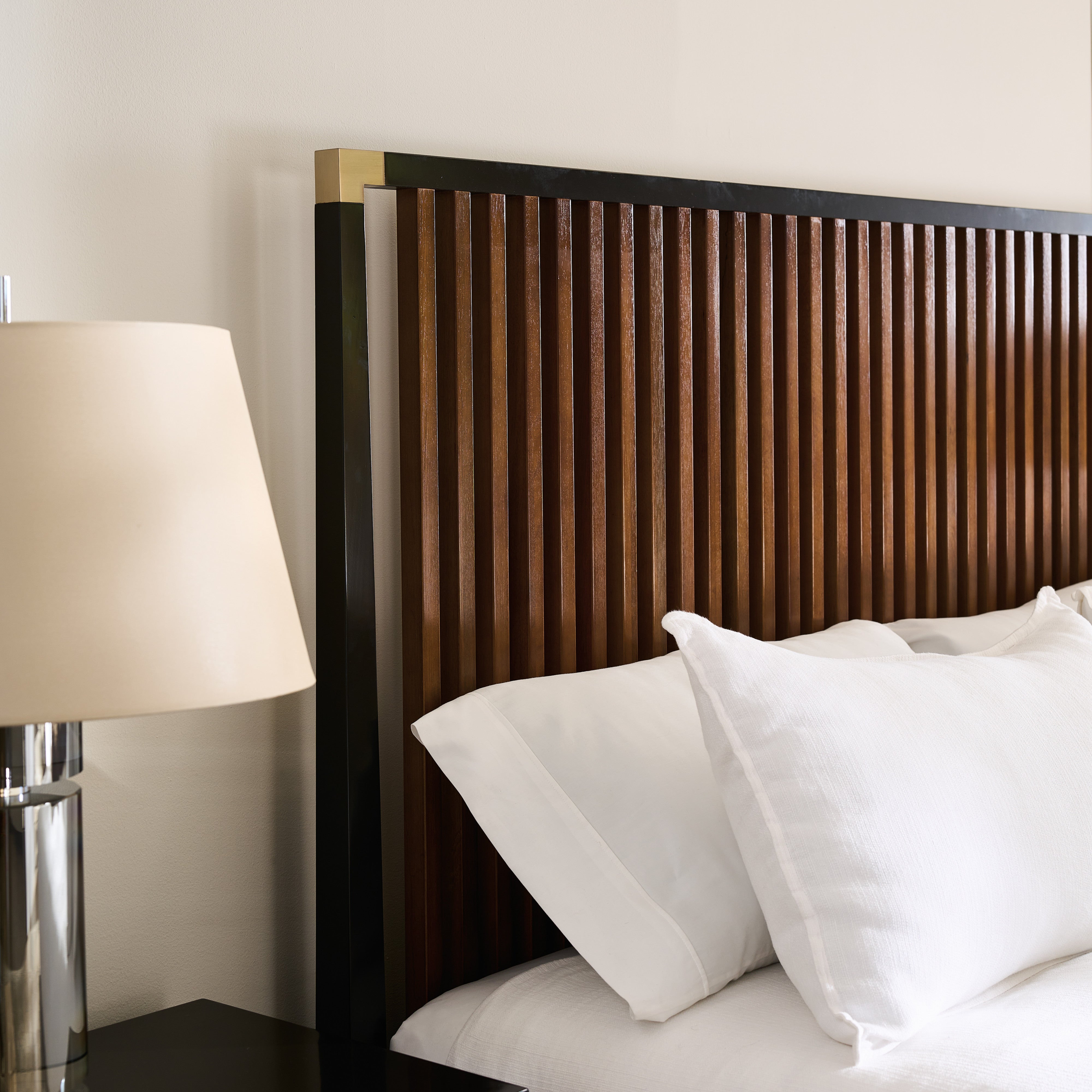 detail of Pinstripe Slatted Bed Dark - Kg